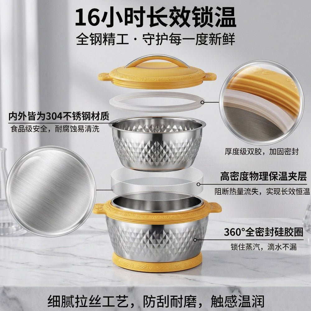 Magnetic double-layer pot three-piece set stainless steel thermal insulation pot exported to africa suit pot drill point 4pcs thermal insulation pot pot