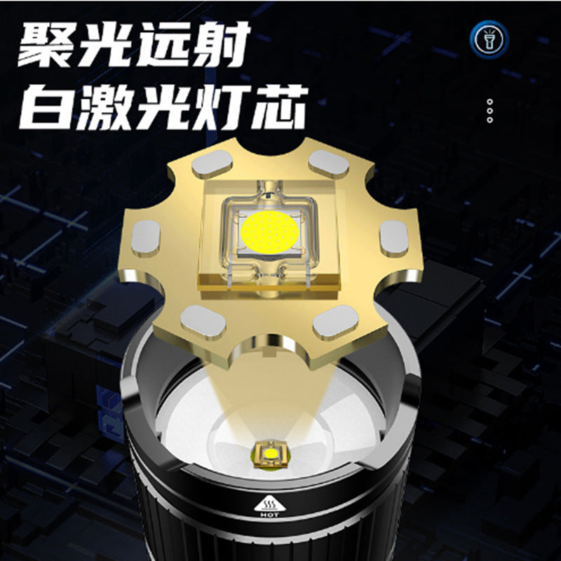 Laser cannon aluminum alloy led flashlight strong light outdoor long-range zoom USB charging work light strong light flashlight