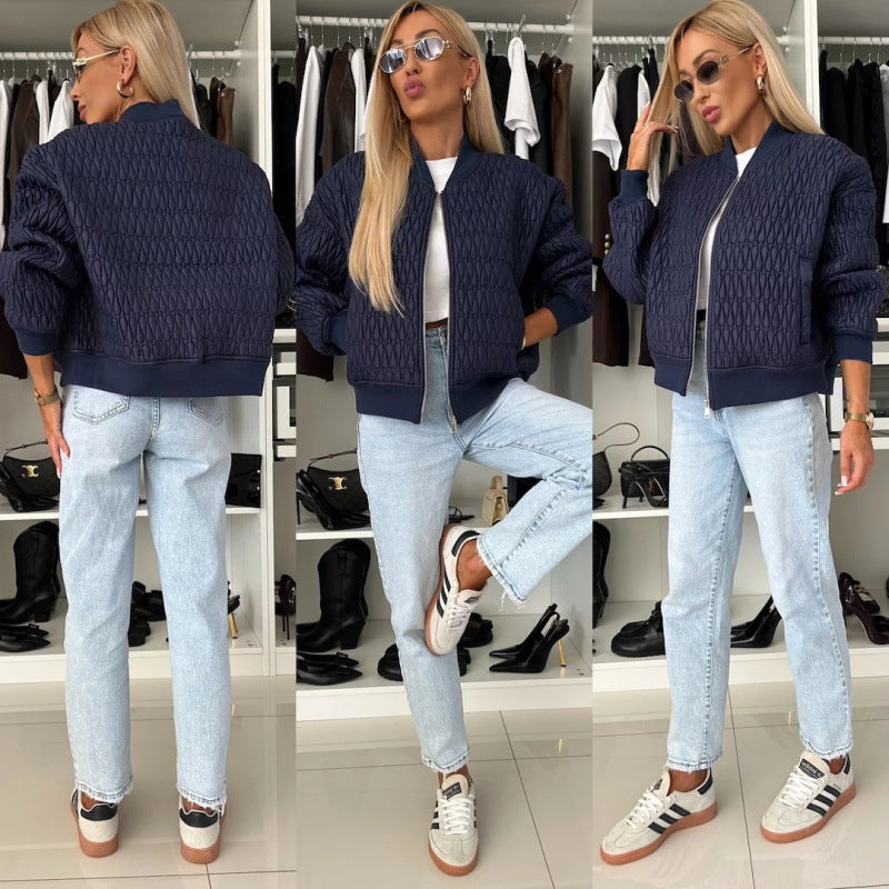 Aliexpress new autumn/winter collection: solid color embroidered cropped zip-up padded jacket