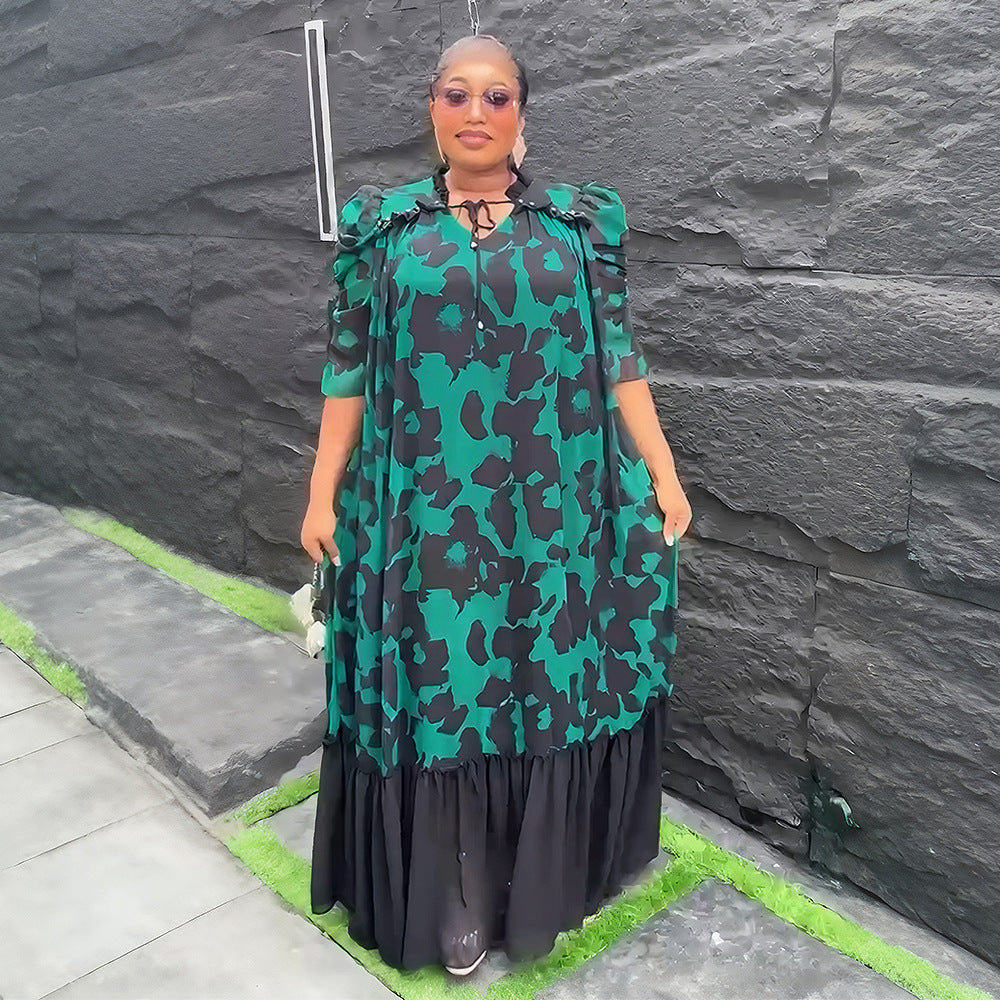 African plus size women's dress -  cross-border e-commerce,  chiffon printed dress