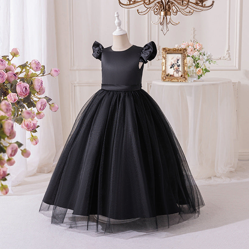 European and american newborn/first birthday dress - flutter sleeve tutu with bow, mesh skirt, flower girl princess dress, banquet/performance outfit
