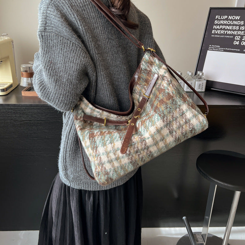 Plaid bag women's Korean version autumn and winter fashion backpack 2025 new niche high-end foreign-style messenger tote bag