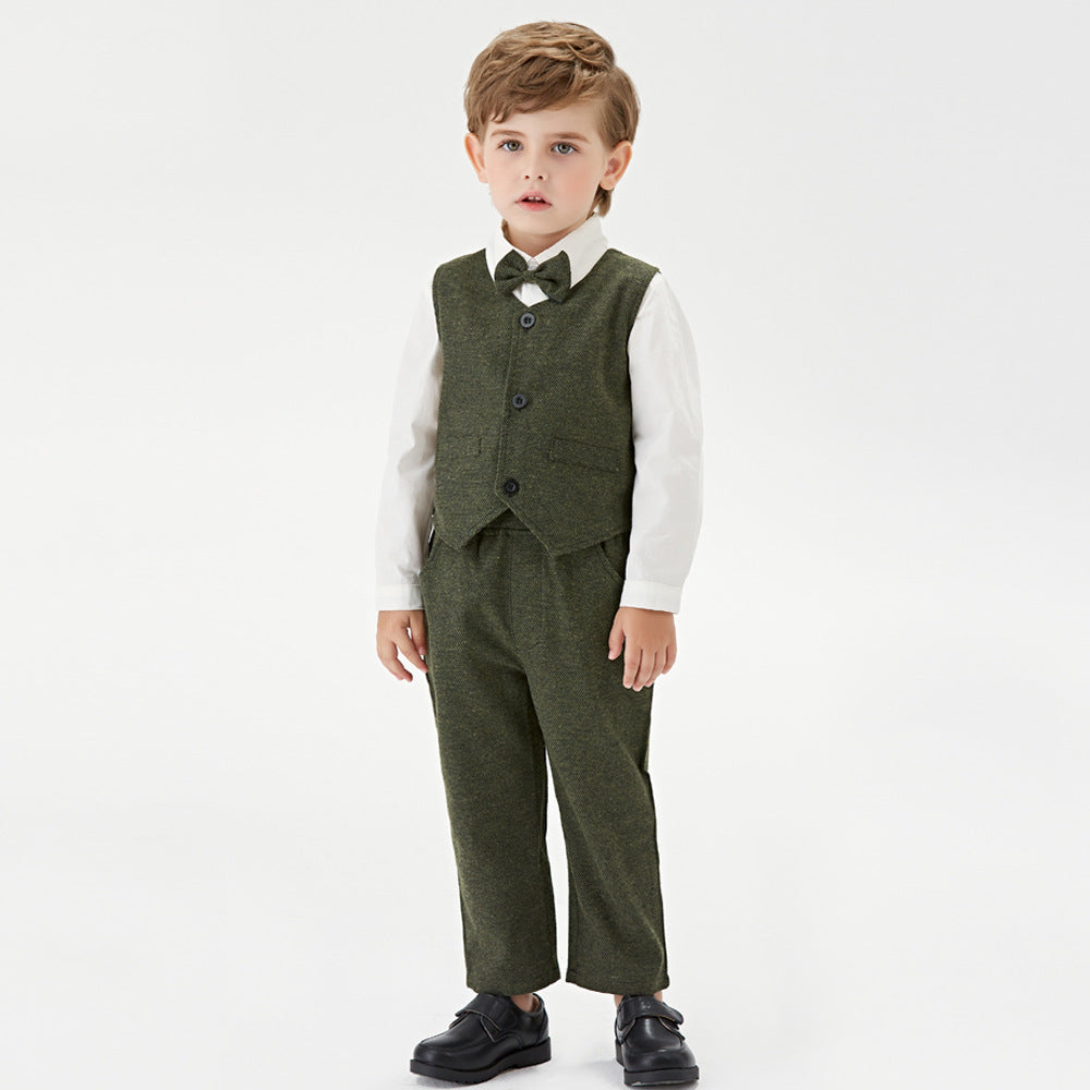 Wholesale children's gentleman outfit: new spring plaid vest set for boys - perfect for birthdays and first birthday celebrations
