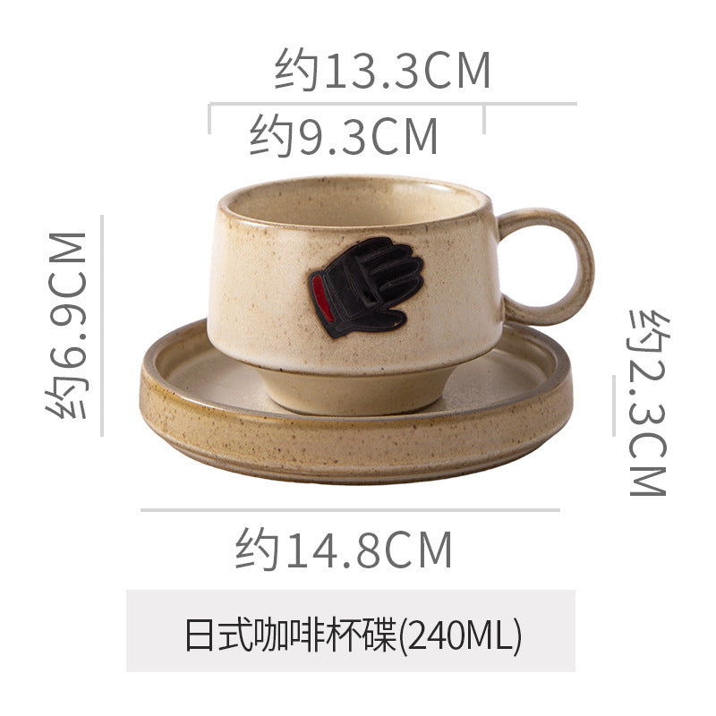 Japanese-style aesthetic ceramic cup and saucer set - rustic pottery coffee cup and saucer - creative handmade gift - funnel cup - afternoon tea cup
