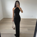 European and american women's clothing  spring new arrival: elegant solid color one-shoulder sleeveless bodycon ruched panel bodycon dress