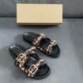 Spanish summer new platform thong sandals leopard print buckle strap flat beach sandals for women