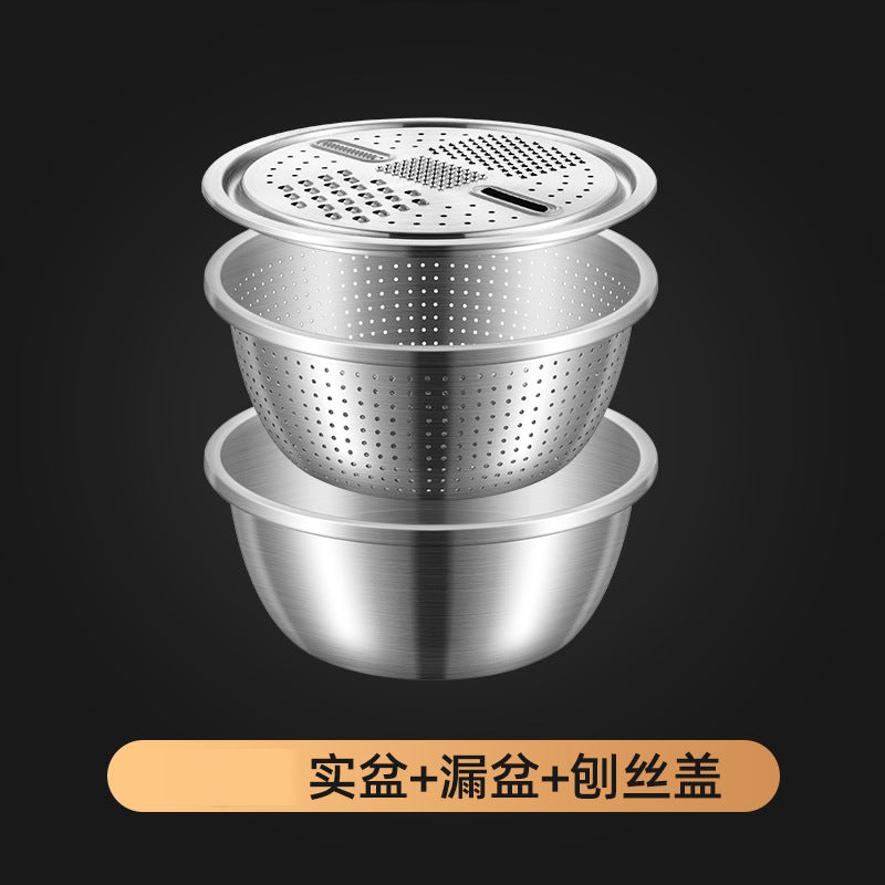 Multifunctional 304 stainless steel rice washing sieve for home drain basin potato slicing radish shredding basin and basin