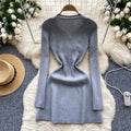 Luxury chic knit dress for women - autumn/winter, slimming waist design, unique and stylish, mature and elegant midi dress