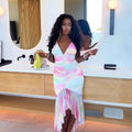 European and american cross-border women's fashion:  early autumn new sleeveless sexy backless slim-fit ruched irregular wave dress