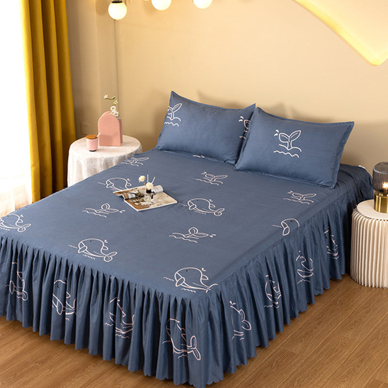 Bed skirt, bedspread, three-piece simmons protective cover, double bedspread, small lace bed cover, printing bed skirt 1.8 bed 2.0