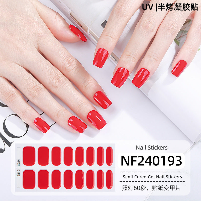 Zhengxiang new semi-cured gel nail art sticker solid color pure green onion gel UV nail sticker simple baking lamp gel nail art