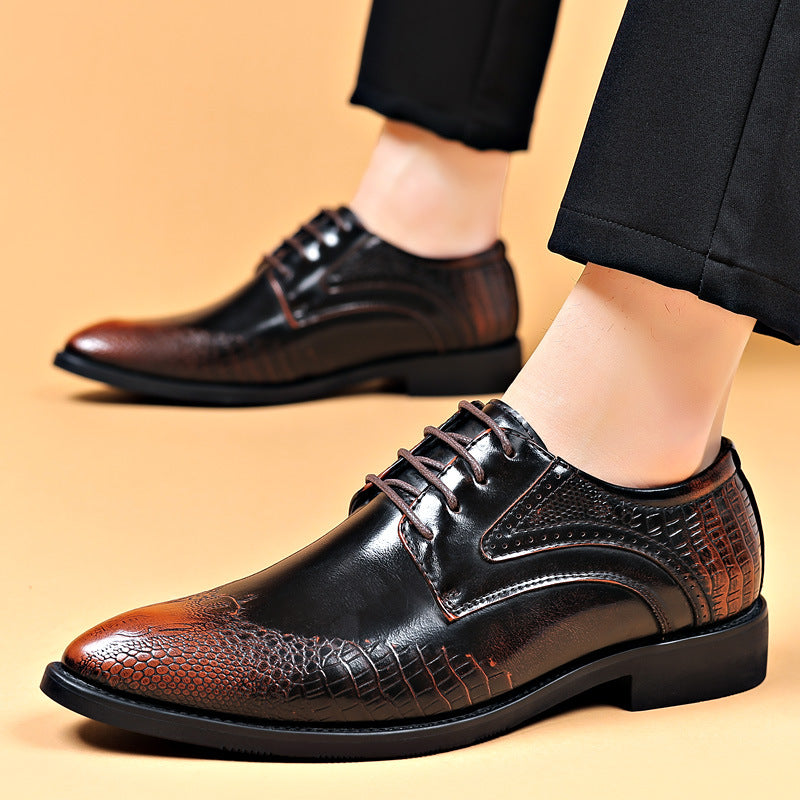 2024 new men's leather dress shoes - business casual, crocodile embossed, british style, korean design, pointed toe, plus size available