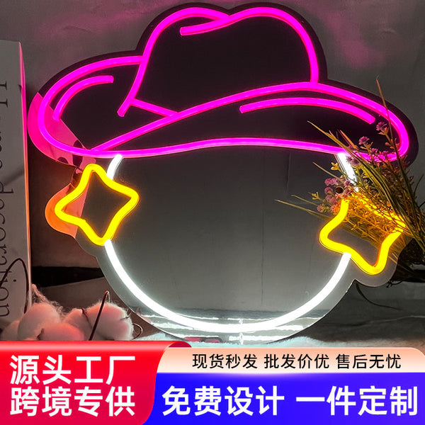 Cross-border  decorative mirror LED neon light wall cosmetic mirror indoor outdoor ambient light modeling light luminous mirror