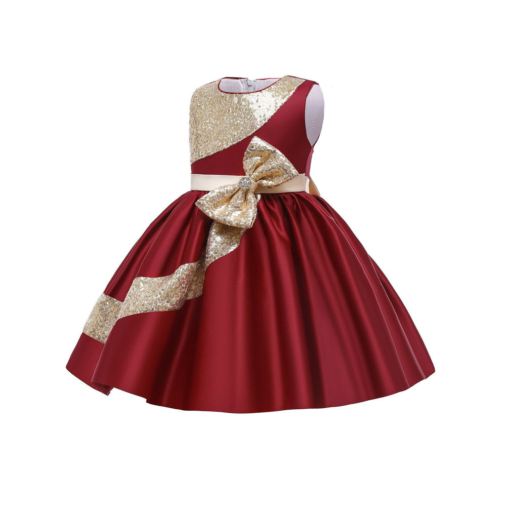 Kids green satinsequinlace baby girl first birthday dress skirt flower girls' dresses