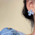 S925 silver needle purple crystal flower earrings women's ins forest style earrings accessible luxurypopular earrings fall and winter high-end sense