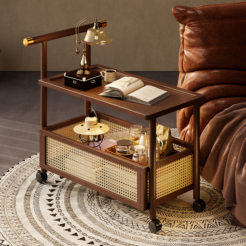 Classy medieval style coffee table sofa side table movable coffee table small push side table tea side table living room solid wood trolley