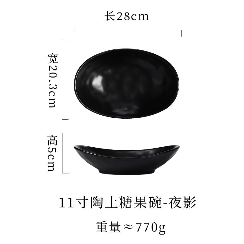 japanese ceramic plate, high-end candy bowl, fruit salad bowl, fish plate, stoneware tableware, oval plate, household dish plate