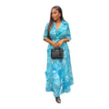 European and american cross-border women's clothing  summer new arrival: elegant casual printed long-sleeve shirt and high-waisted midi skirt set