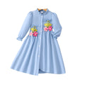 Girls' dress for toddlers and young children, solid color long-sleeve dress with 3d floral appliqués