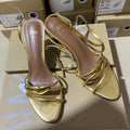Za women's shoes 2024 summer new arrivals: women's high heels, open back, open toe, gold ankle strap, stiletto heel, back strap sandals