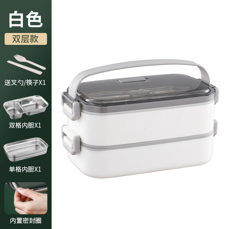 304 stainless steel double-layer lunch box Office workers can microwave oven heating and insulation Japanese-style divided lunch box multi-layer lunch box