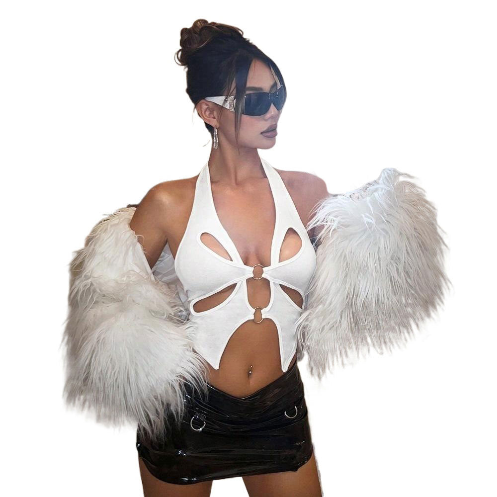 fashion cross-border new arrival silmsexycut out t-shirt spring and summer new arrival navel-baring halter hot girl vest tops