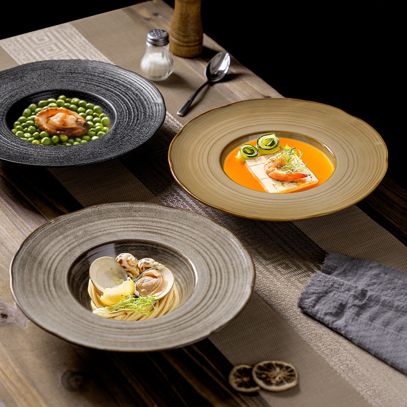 Classy texture ceramic plate restaurant hotel high-looking soup plate pasta plate cooking plate plate home straw hat plate