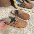 New arrival lazy shoes birkenstock slippers women's spring & fall home thick solenon-slipoutwearpure color toe-cap half slippers wholesale