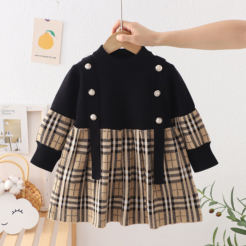 New autumn collection: girls' plaid knit dress - european & american style pullover sweater dress for toddlers & young children