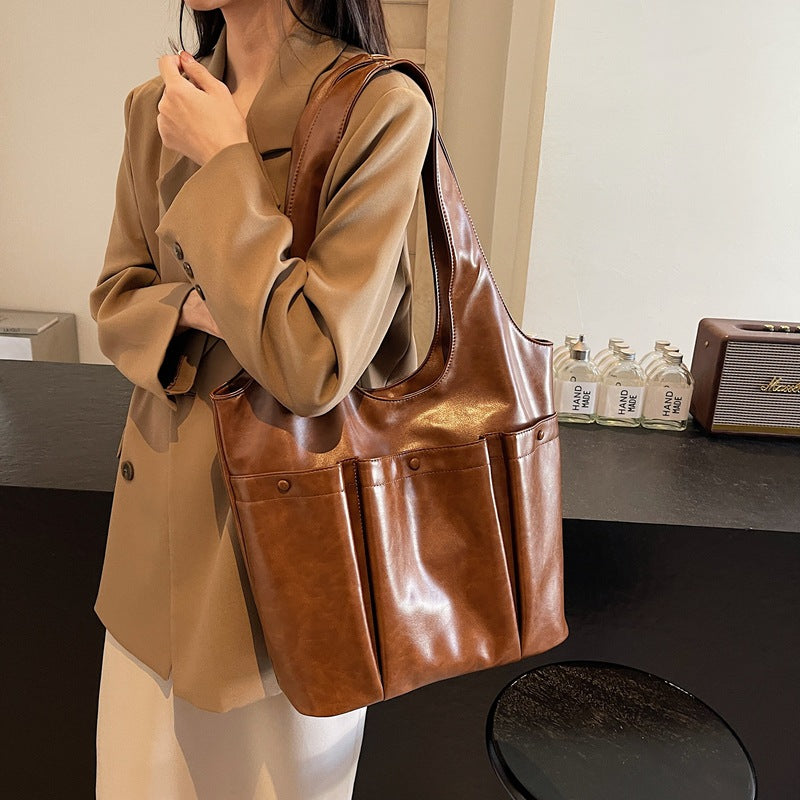 Retro large-capacity bag women's 2025 autumn and winter new Korean version of high-end shoulder bag commuter tote bag