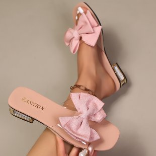 plus sizebows slippers for women new arrivalk-style transparent one-line slippers square toe metal heel thick heel slippers