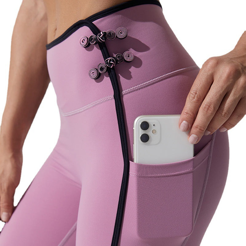 Jinke sports yoga wear sports fitness wear chinese style contrast color plate button double-sided cloth yoga suit personalized high elasticity