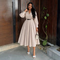 European and american cross-border women's clothing:  summer new arrival - elegant and chic lapel waist-tightening midi shirt dress with long sleeves