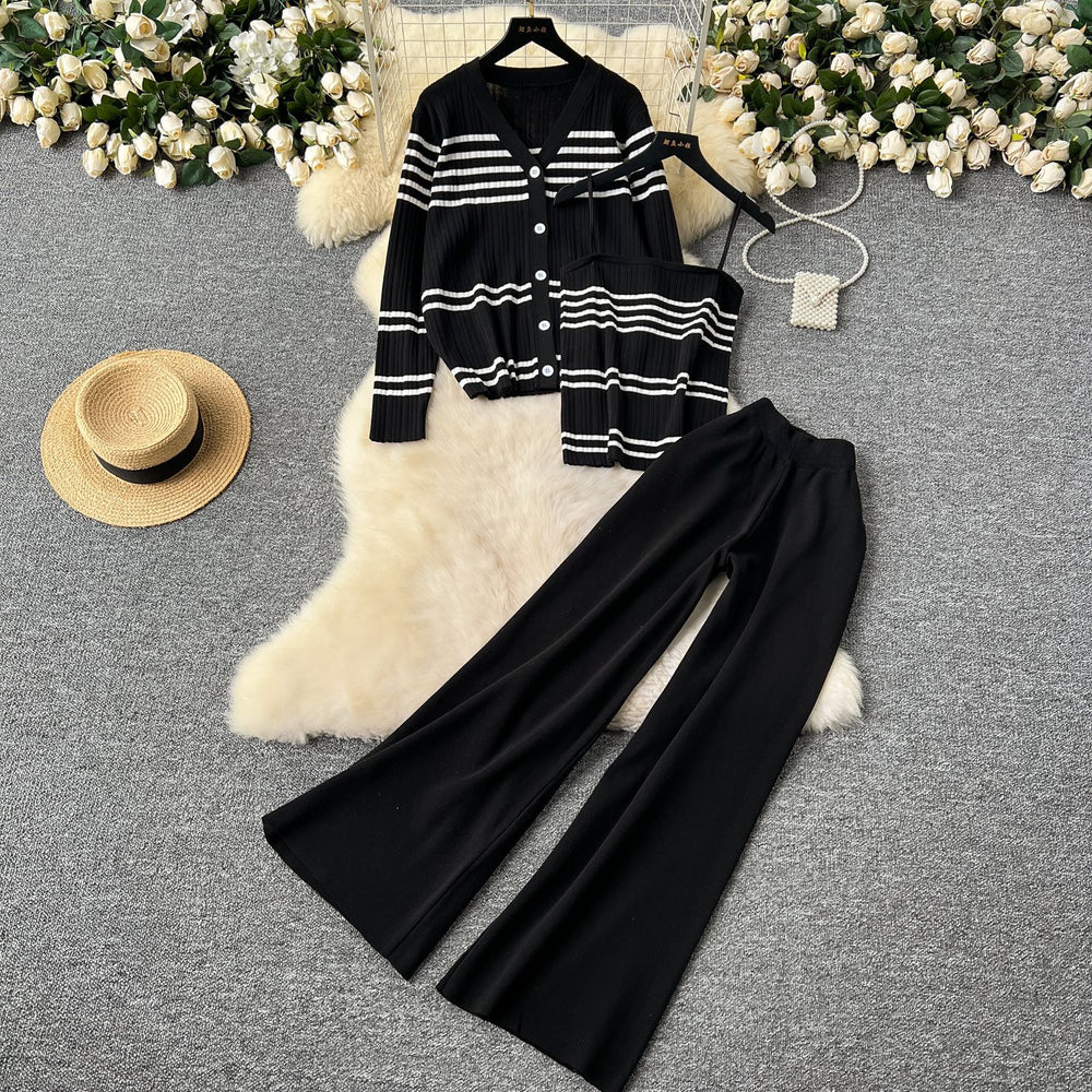 Gentle wind elegantstripesknittingcardiganoutwear with camisole fall and winternew arrivaleasiest for matchcasualpants