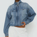 fashion style  spring autumretro washed stand collar casual denim jacketoutwearshortlong sleeves