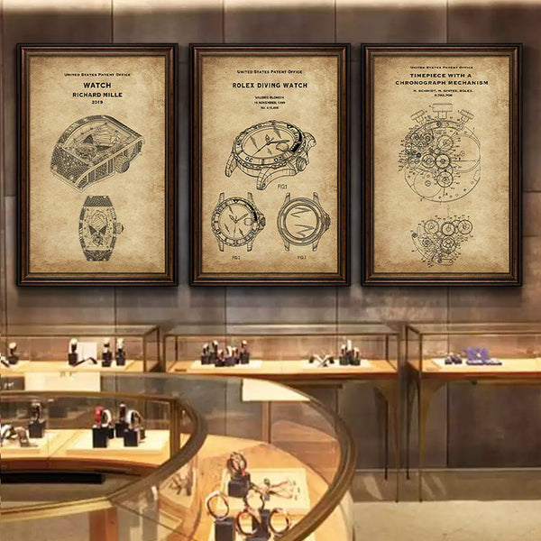 Watch movement diagram decorative painting famous watch structure decomposition diagram watch store nostalgic retro poster luxury store hanging painting