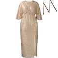 D540 cross-border  fashion women's elegant v-neck sexy slimming sequin plus size african dress