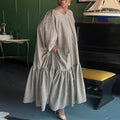 European and american cross-border women's clothing:  spring new arrivals - fashionable, elegant, loose-fit, plus size, round neck, striped, long dress