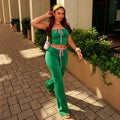 fashion summer and autumn new arrivalclassy women's sexy style contrast colortube toptops slightly flared pants two-piece suit