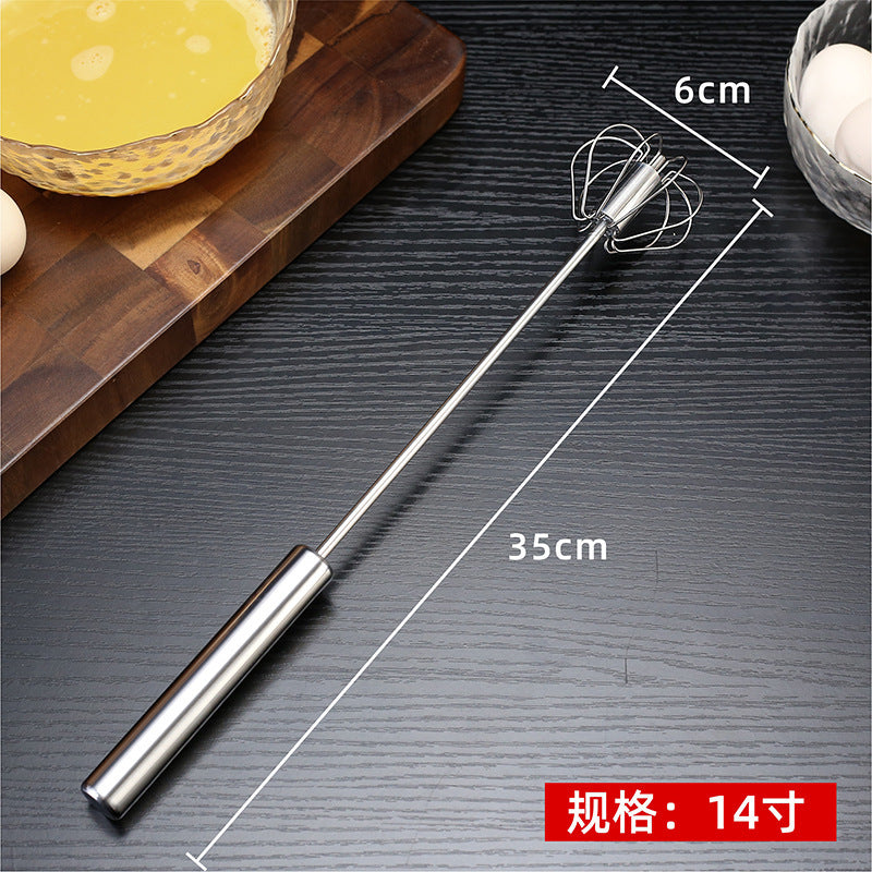 Household stainless steel semi-automatic rotary egg beater - kitchen baking tool, stainless steel manual press-type egg whisk