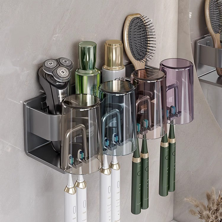 White toothbrush rack, punch-free bathroom toothbrush and mouthwash cup hanging rack, wall-mounted electric toothbrush rack cup