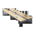 Conference table set: modern minimalist solid wood particleboard desk and chairs for large meeting, reception, and office spaces