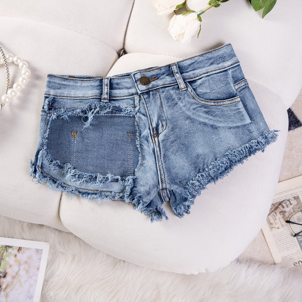 9021 new sexy open gear free of passion, empty light outdoor exposed denim shorts women's sexy jeans