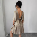 Amazon fashion cross-border women's flared sleeve backless tie-waist a-line mini dress