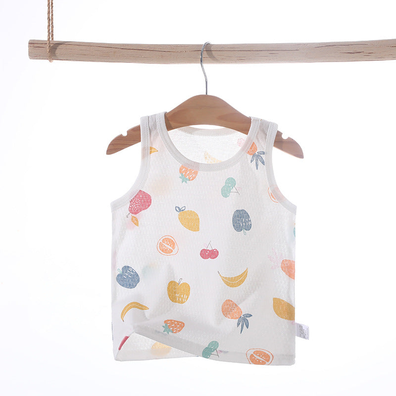 Baby vest summer strawberry ultra-thin style kids baby girl boy mesh sleeveless breathable undershirt belly protector