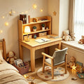 Nordic solid wood computer desk with integrated bookshelf - student study table for home, bedroom, bedside, and minimalist office use