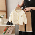 Girls' knit sweater jacket & pants set - new  collection with handmade floral accents