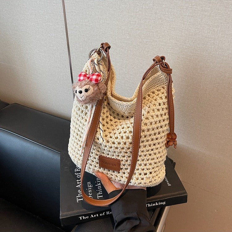 Cross-border large-capacity knitted bags women's summer 2025 new versatile shoulder messenger woven bags seaside beach bags