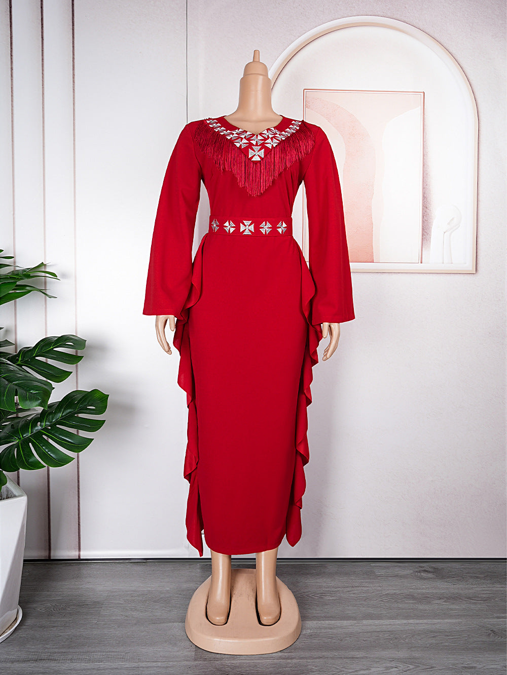 African fashionexport obese plus sizev neckelegantwork clothingdress women's clothing high waistlong sleeves long skirt