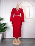 African fashionexport obese plus sizev neckelegantwork clothingdress women's clothing high waistlong sleeves long skirt